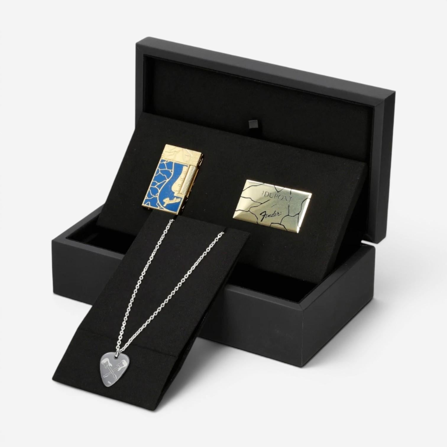 S.T. Dupont Fender Blue Lacquer Lighter & Necklace Set C16026CL