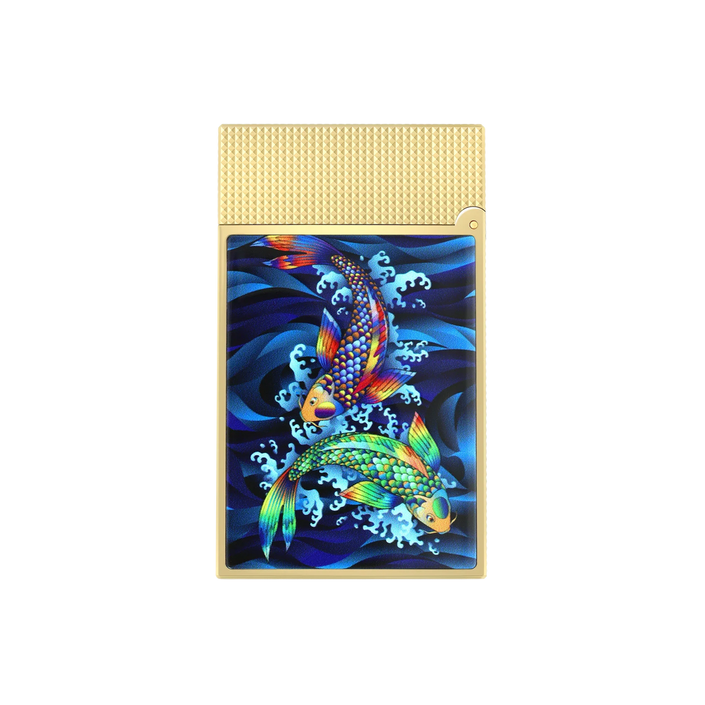 S.T. DUPONT Ligne 2 Golden Koi Fish Blue Lighter/Briquet C16397SH