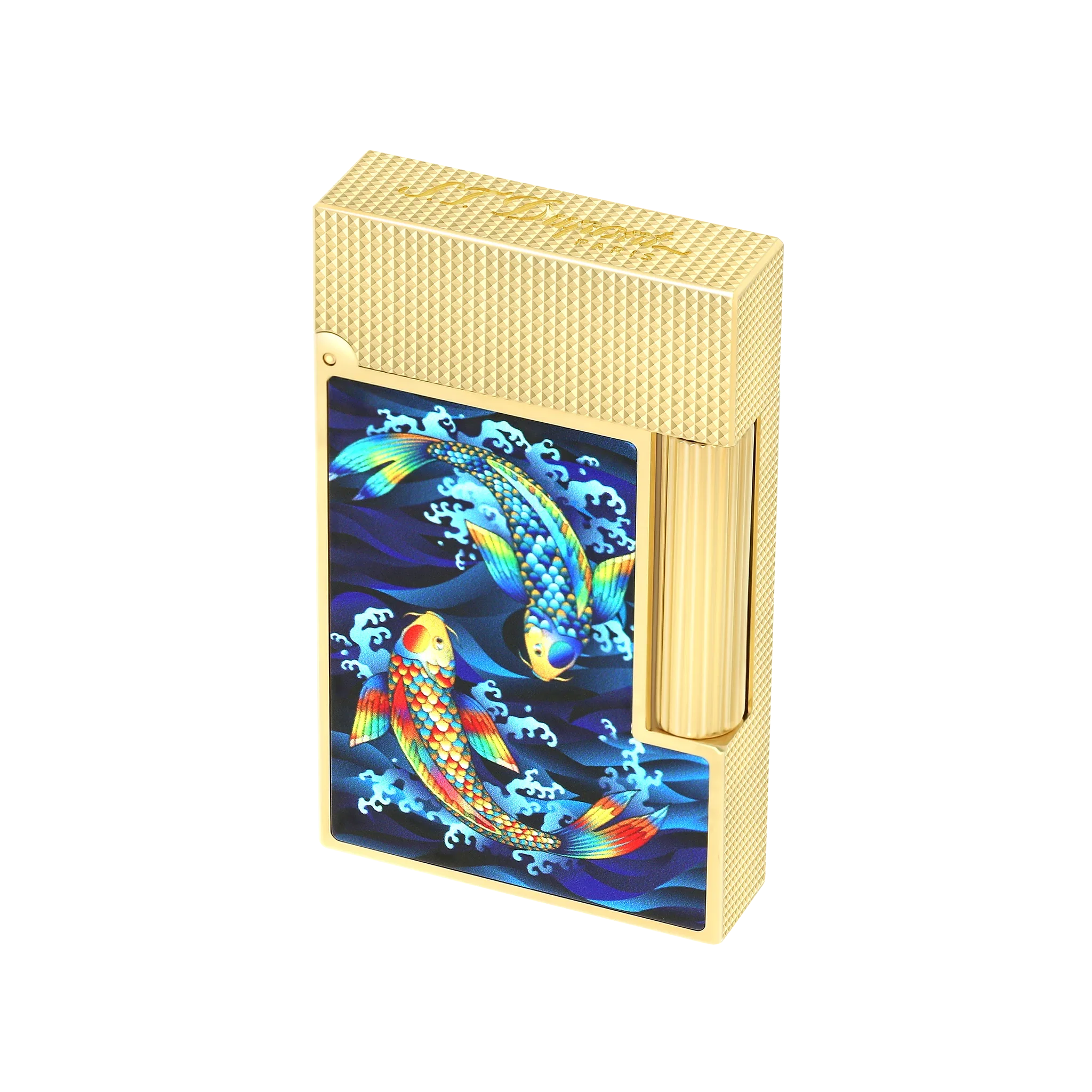 S.T. DUPONT Ligne 2 Golden Koi Fish Blue Lighter/Briquet C16397SH