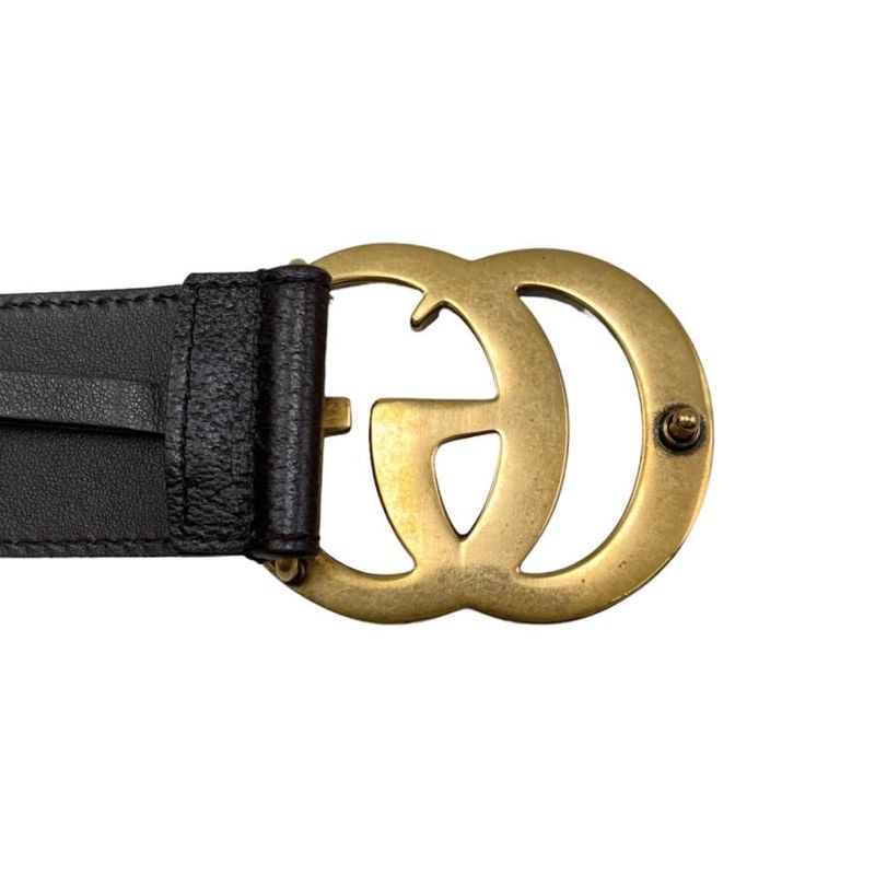 Gucci Wide Belt Double G Dj20 T 1000 Calfskinleather Black Goldhardware