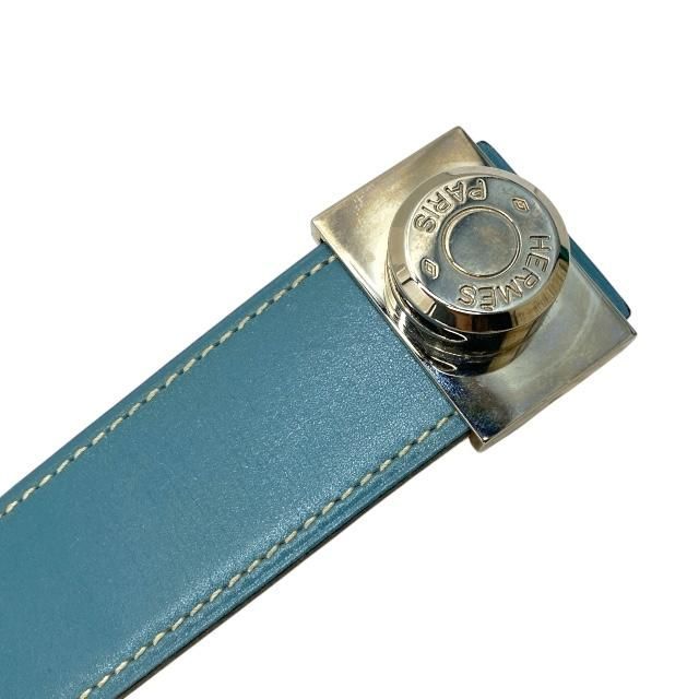 Hermes Serie Belt Leather Blue Jean Brown Silver Hardware