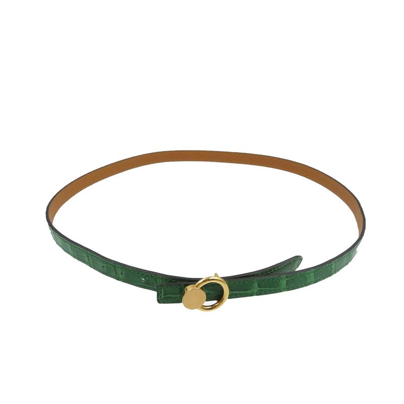 Hermes Serie Engraved Polosus Gold Hardware Green Brown Belt 0131