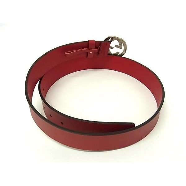 Gucci Interlocking Leather Silver Belt Red