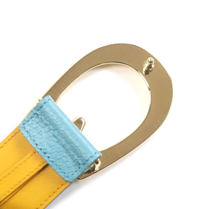 Gucci Memorable Buckle g Logo Bicolor Leather Belt Yellow Blue