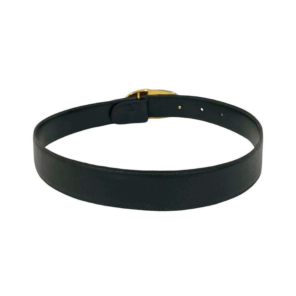 Gucci Vintage GG Logo Buckle Belt Leather Black Gold Silver