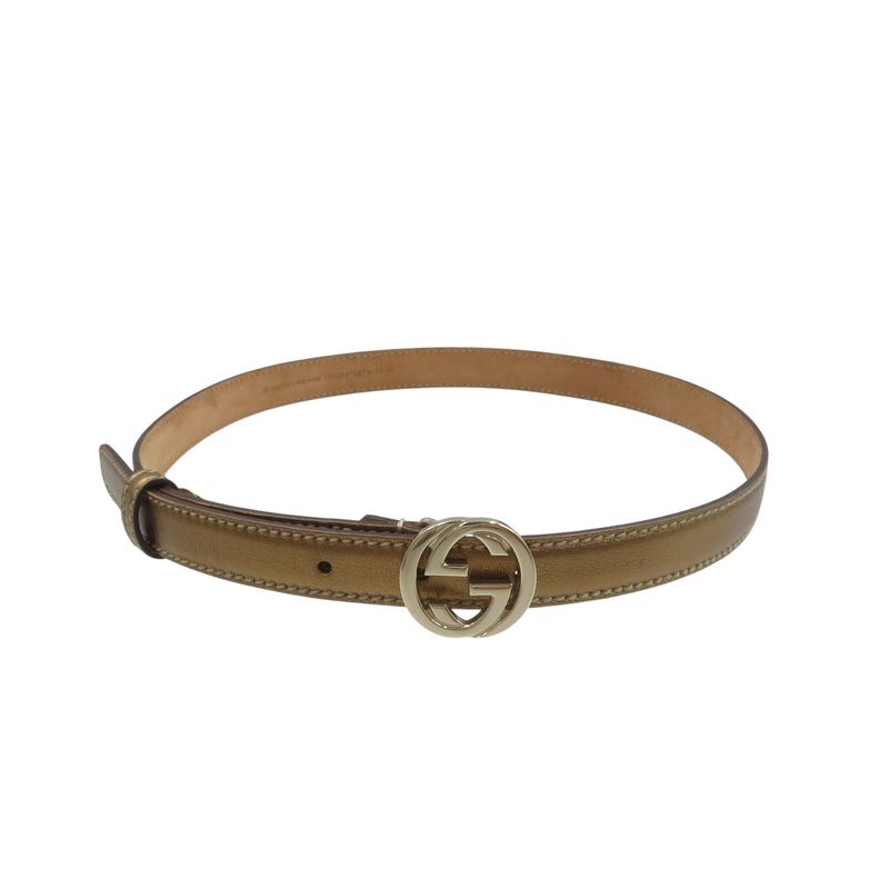 Gucci GG Logo Leather Gold Hardware 85-34 Belt 0976