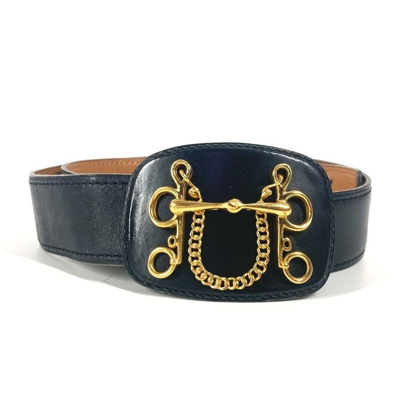 Hermes Belt Vintage Buckle Leather Black