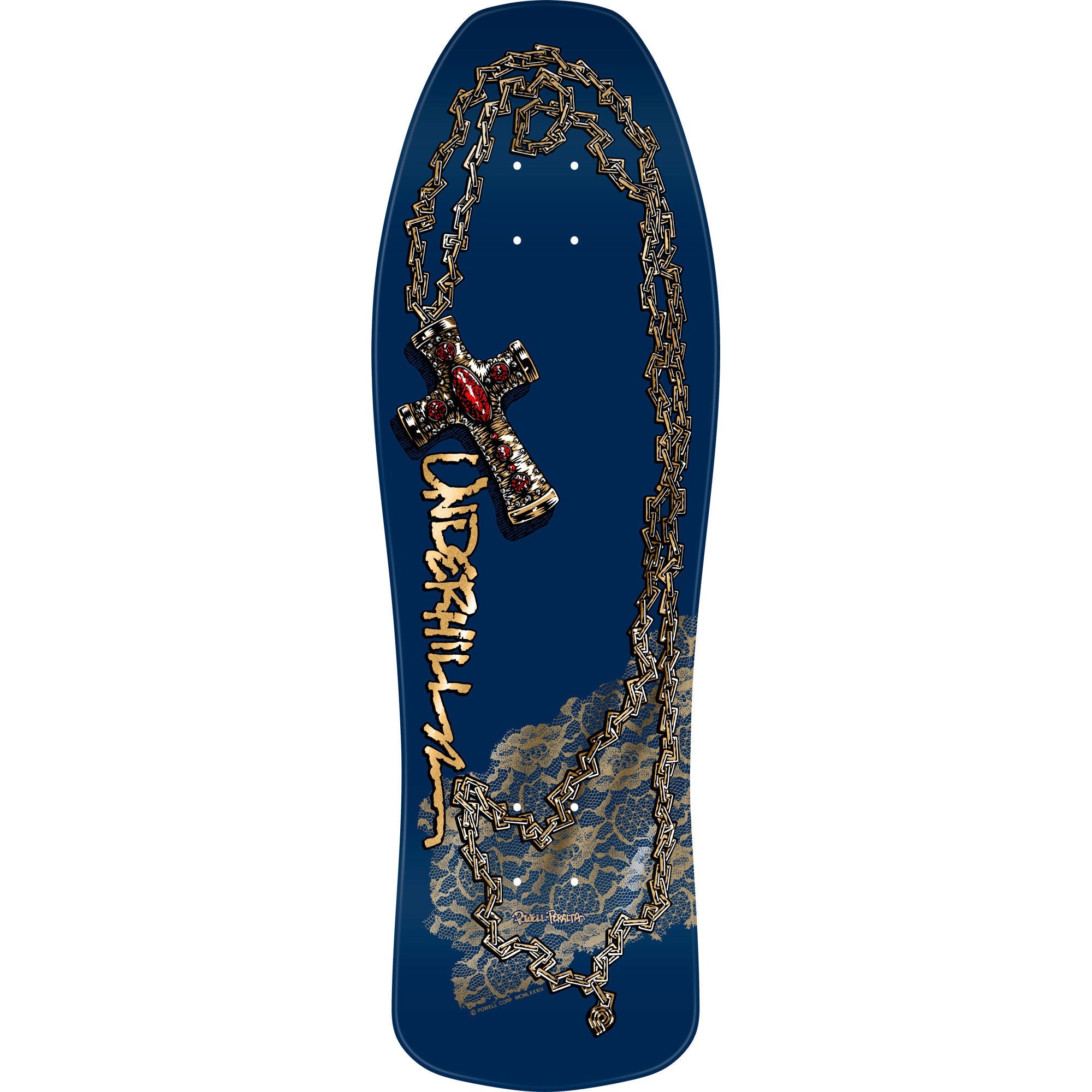 Powell Peralta Skateboard Deck Ray Underhill Cross Navy/Gold Foil Old School Reissue