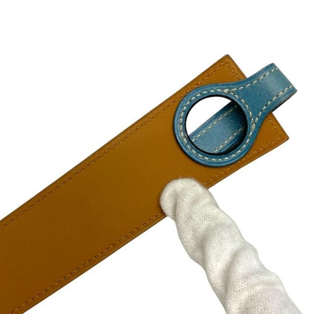 Hermes Serie Belt Leather Blue Jean Brown Silver Hardware