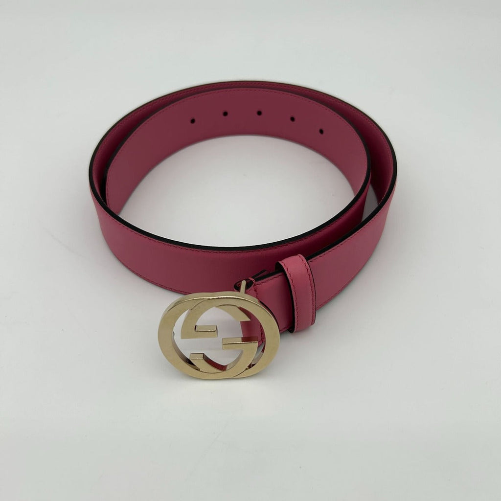 Gucci Belt Interlocking Leather Metal Pink Light Togo
