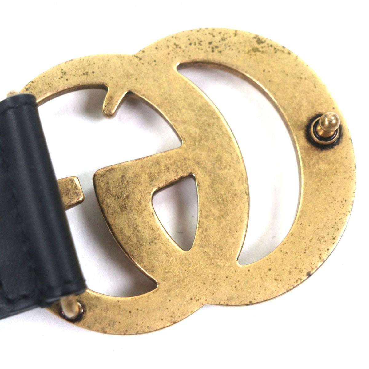 Gucci Double Wide Belt Leather GG Marmont Buckle Black Gold