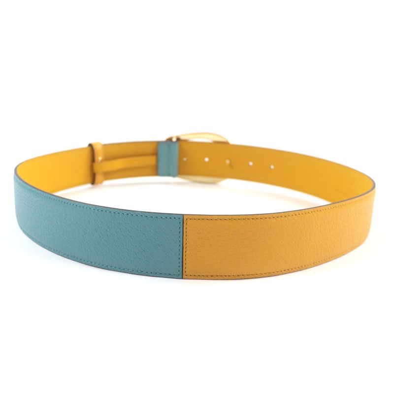 Gucci Memorable Buckle g Logo Bicolor Leather Belt Yellow Blue
