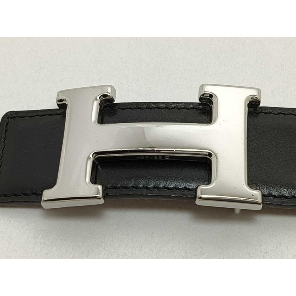 Hermes Belt Constance Black Gold Leather Reversible Silver