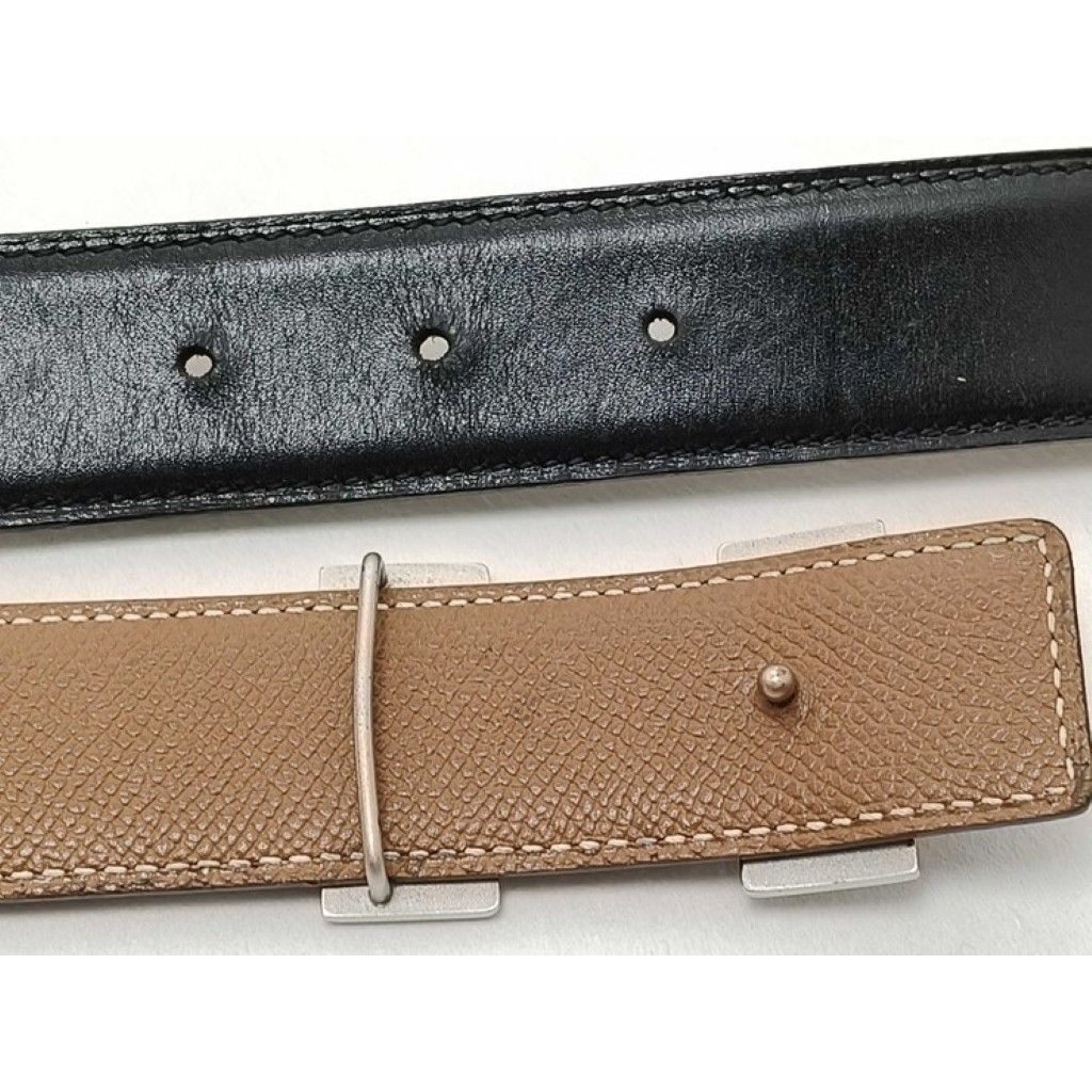 Hermes Belt Constance Black Gold Leather Reversible Silver