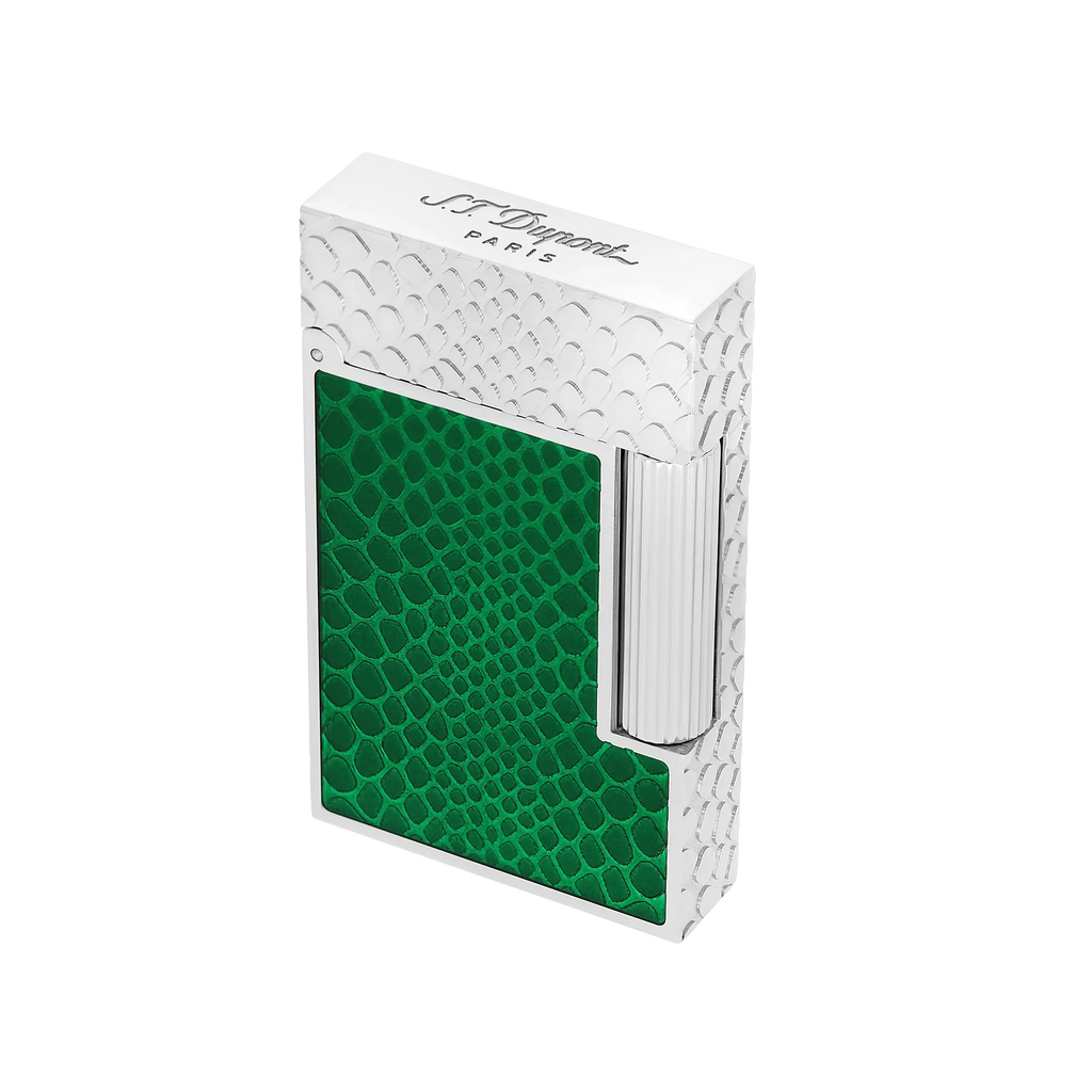 S.T. DUPONT Ligne 2 Guilloche Lacquer Snake Skin Green Palladium Lighter/Briquet C16078
