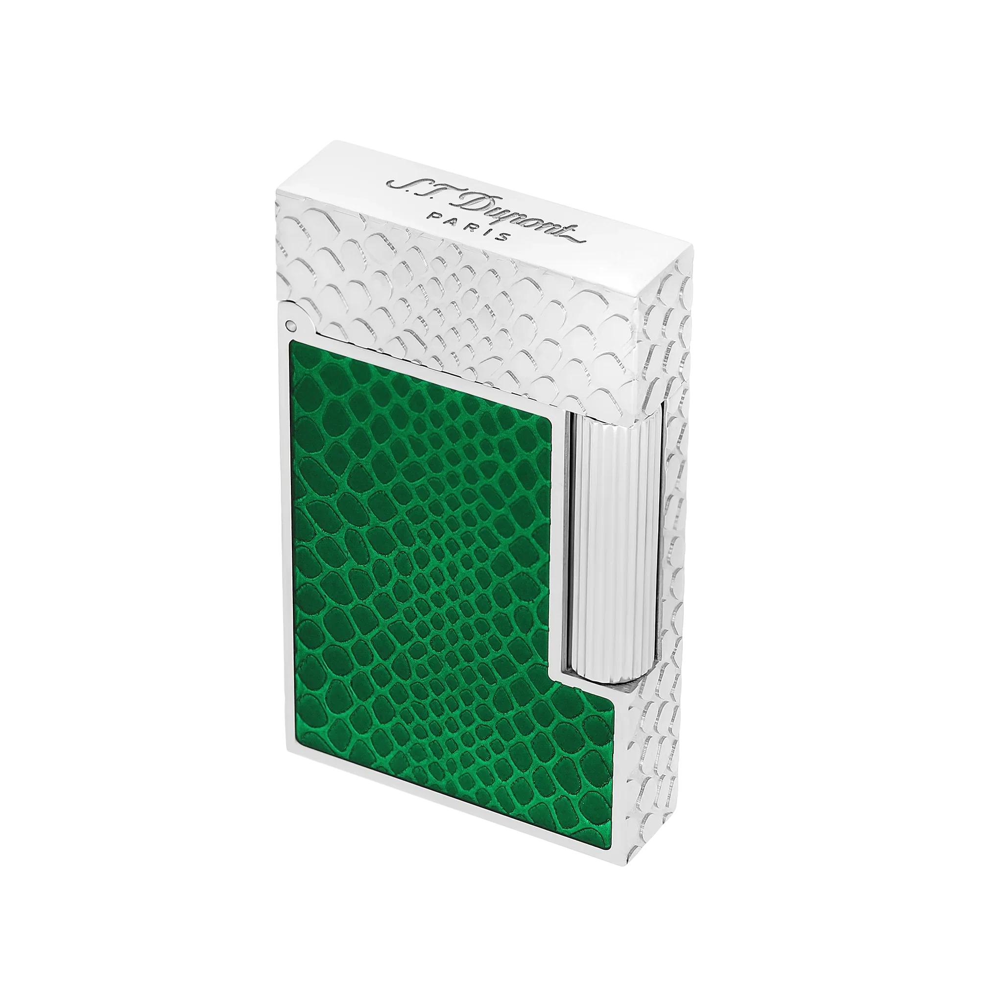 S.T. DUPONT Ligne 2 Guilloche Lacquer Snake Skin Green Palladium Lighter/Briquet C16078