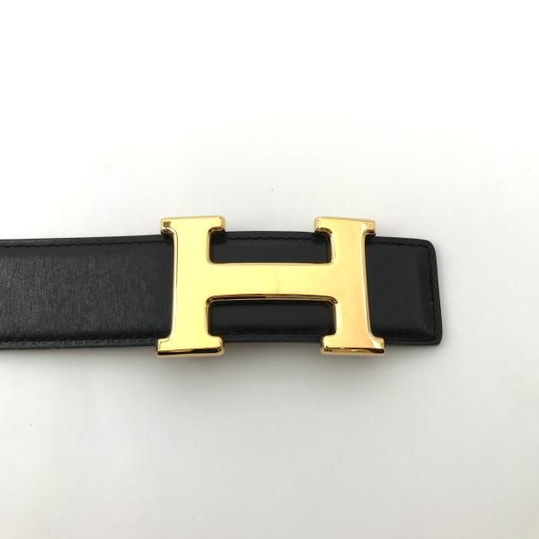 Hermes Leather Constance Buckle Reversible Belt 70 Black Gold