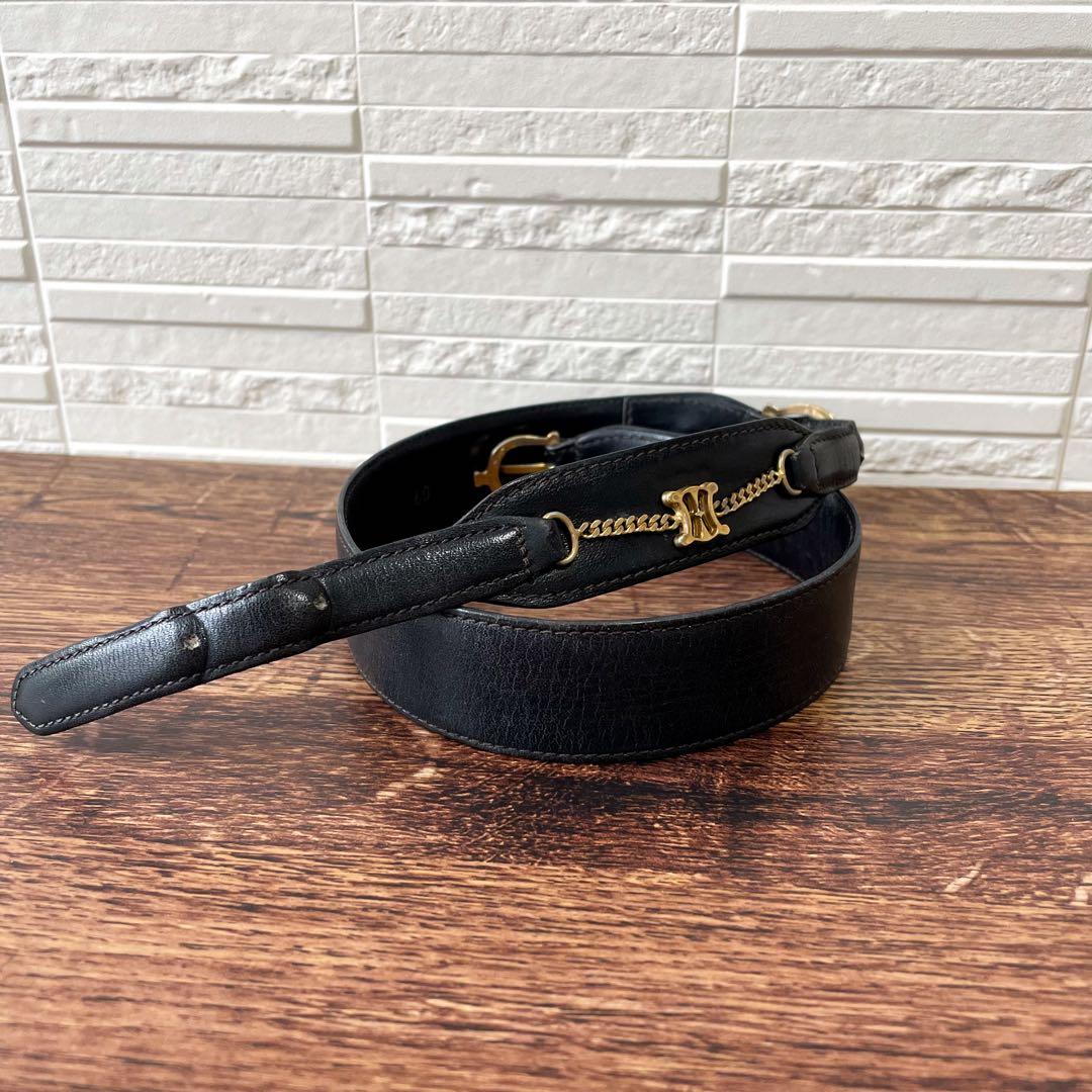 Celine Leather Triomphe Logo Gold Belt Black