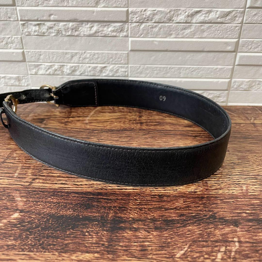 Celine Leather Triomphe Logo Gold Belt Black