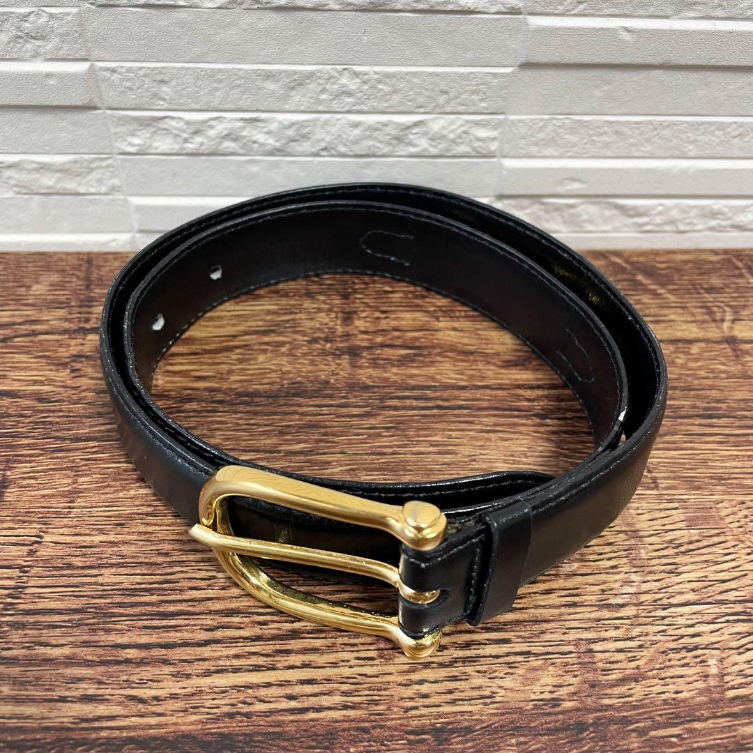 Celine Leather Carriage Logo Gold Belt Black
