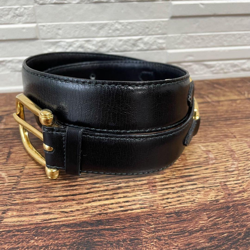 Celine Leather Carriage Logo Gold Belt Black