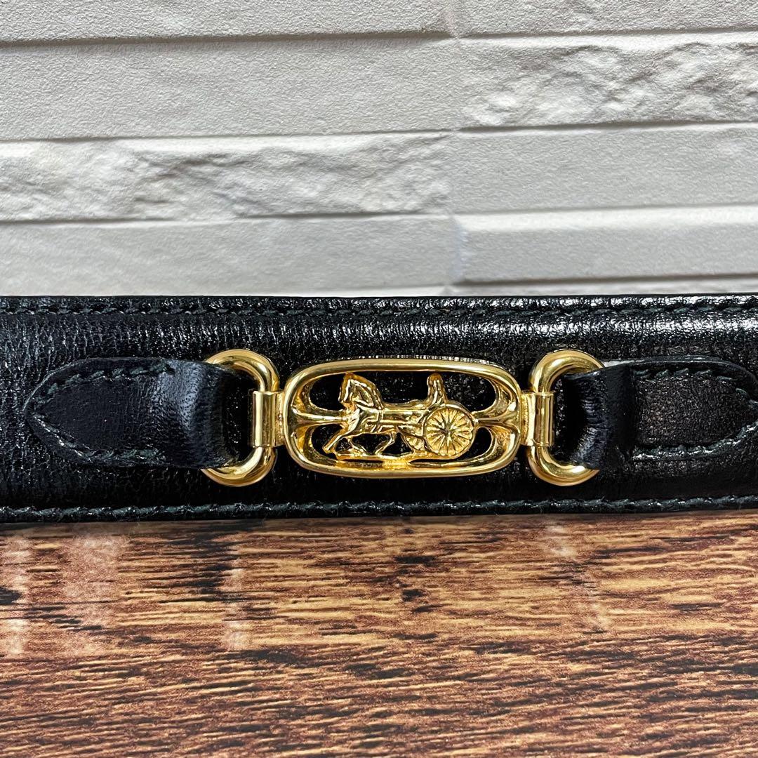 Celine Leather Carriage Logo Gold Belt Black