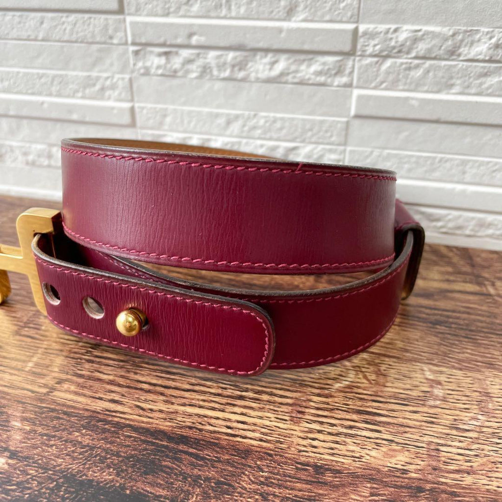 Hermes Leather Buckle Gold Belt Bordeaux