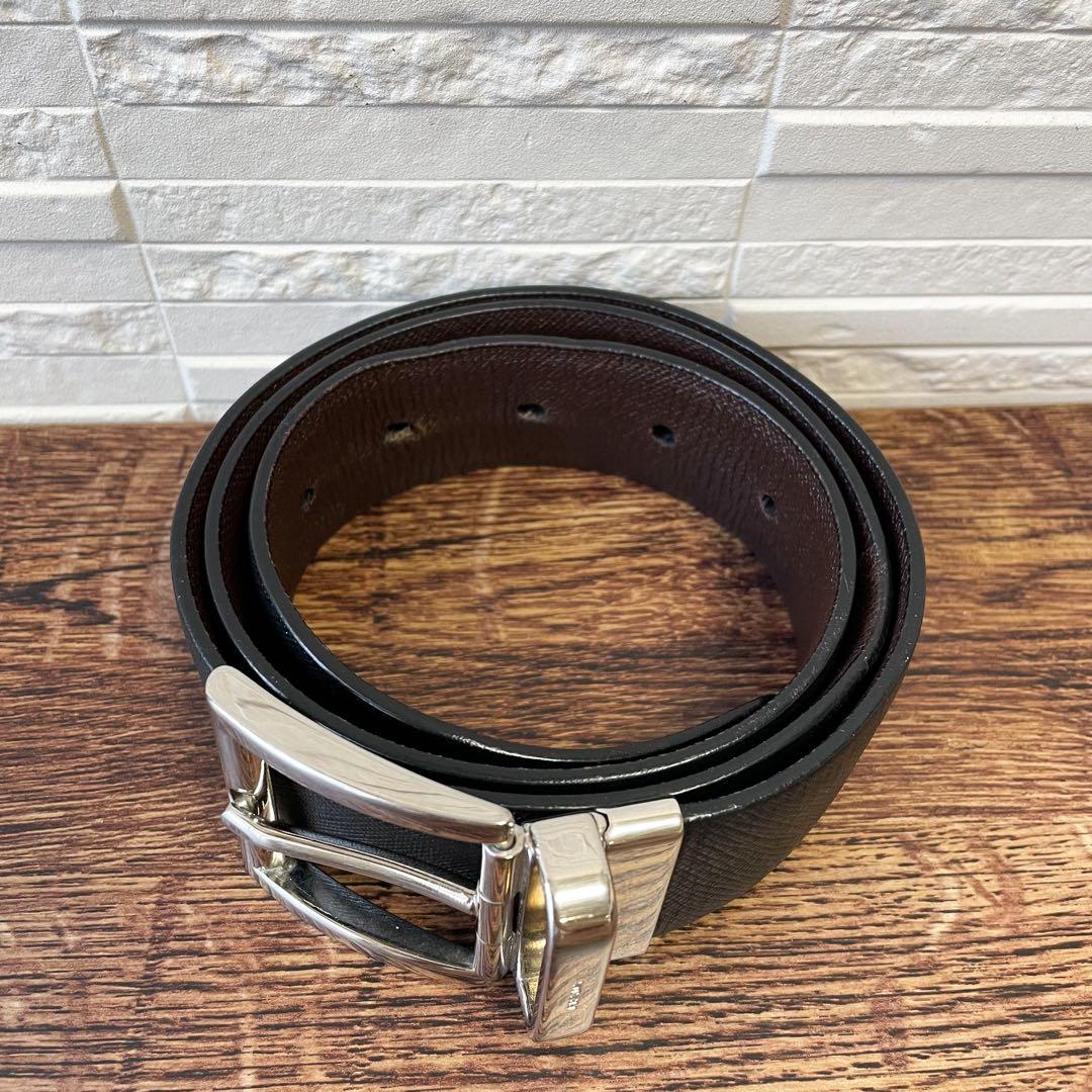 Prada Saffiano Leather Silver Buckle Belt Black