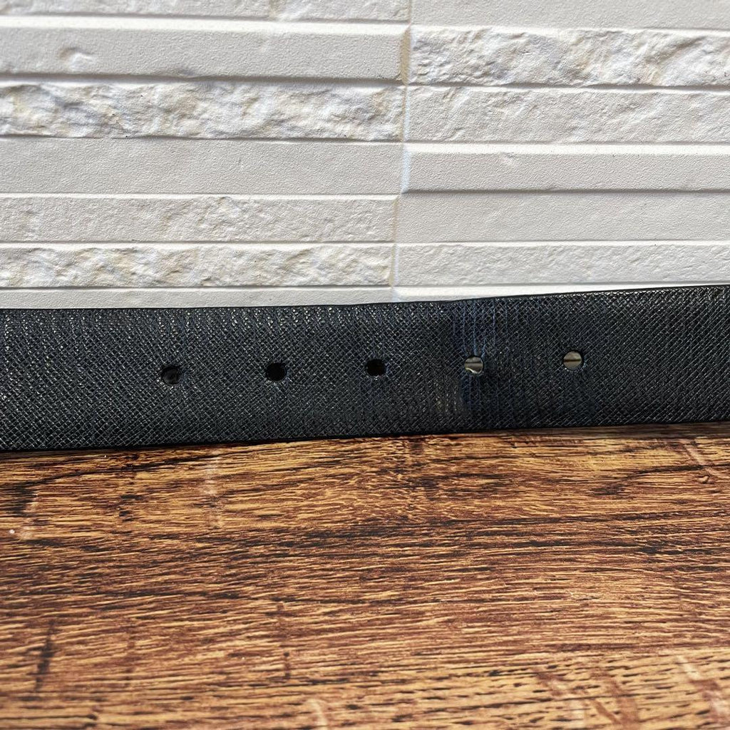 Prada Saffiano Leather Silver Buckle Belt Black