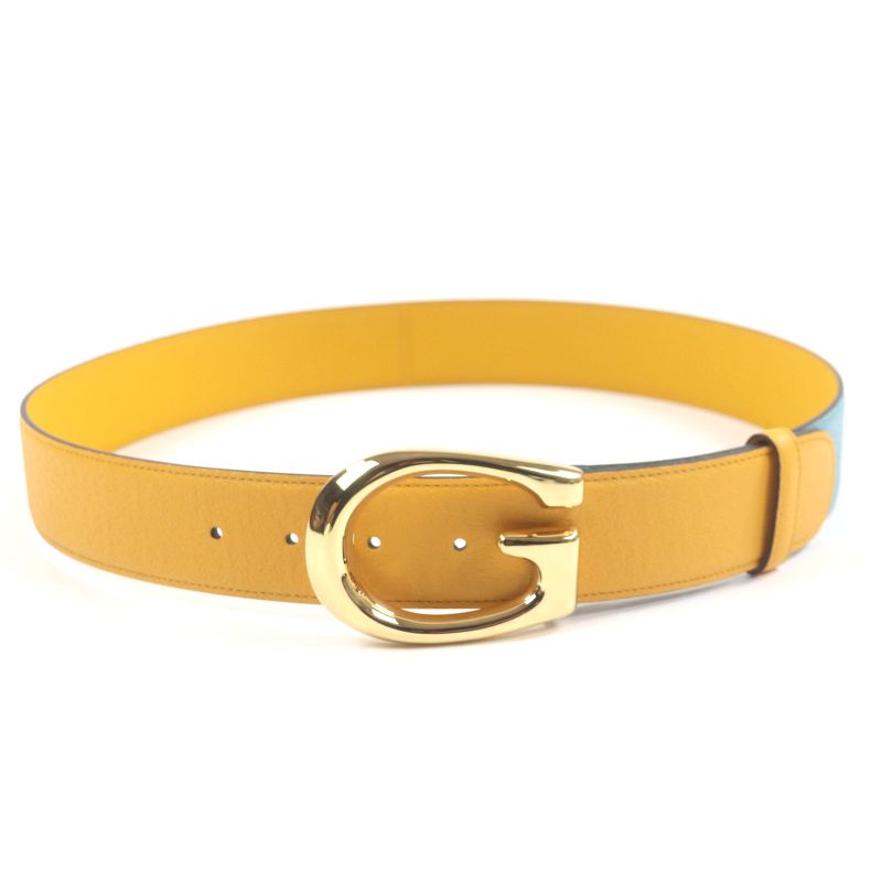 Gucci Memorable Buckle g Logo Bicolor Leather Belt Yellow Blue