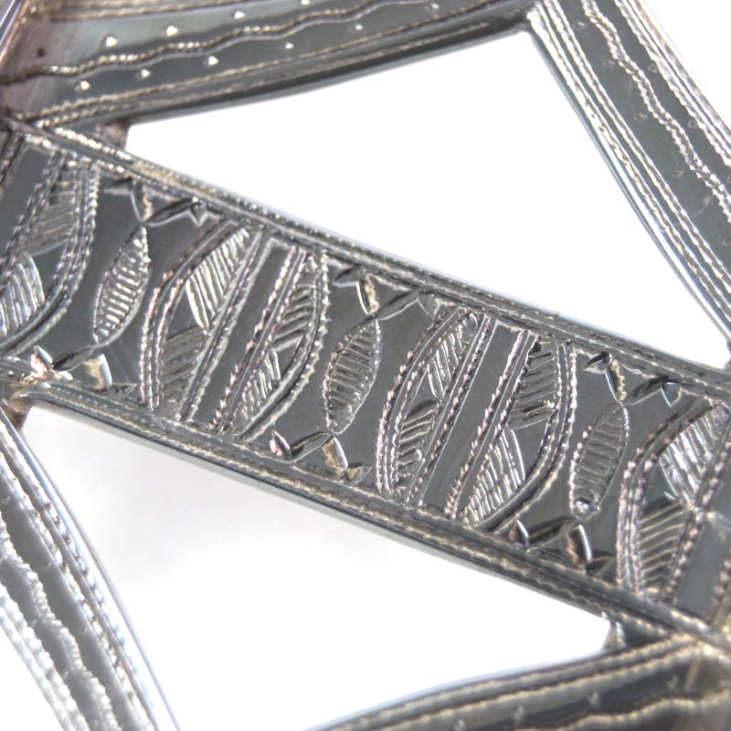Hermes Touareg Hand Engraved Design Chrome Color Leather Use Belt Buckle SV 925