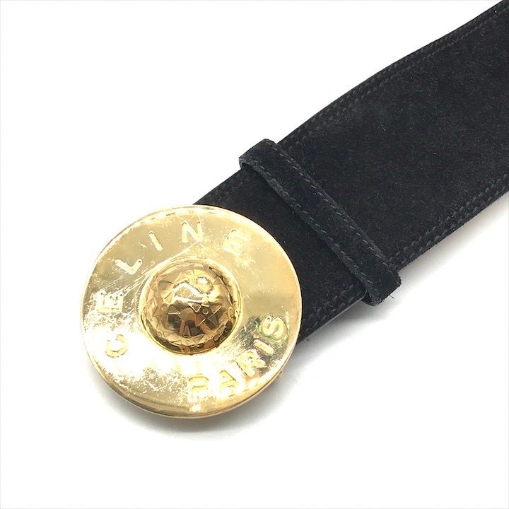 Celine Star Ball Belt 65 Suede Leather Black Gold