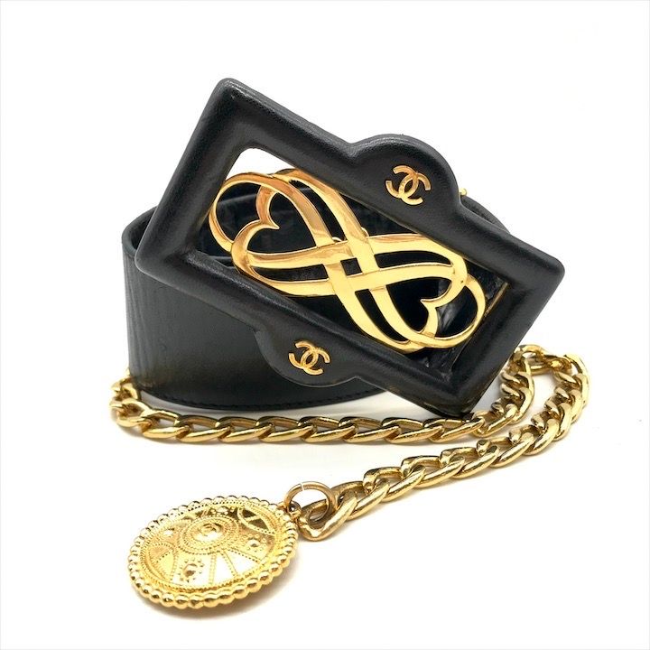 Chanel CC Logo Leather Belt Black Gold