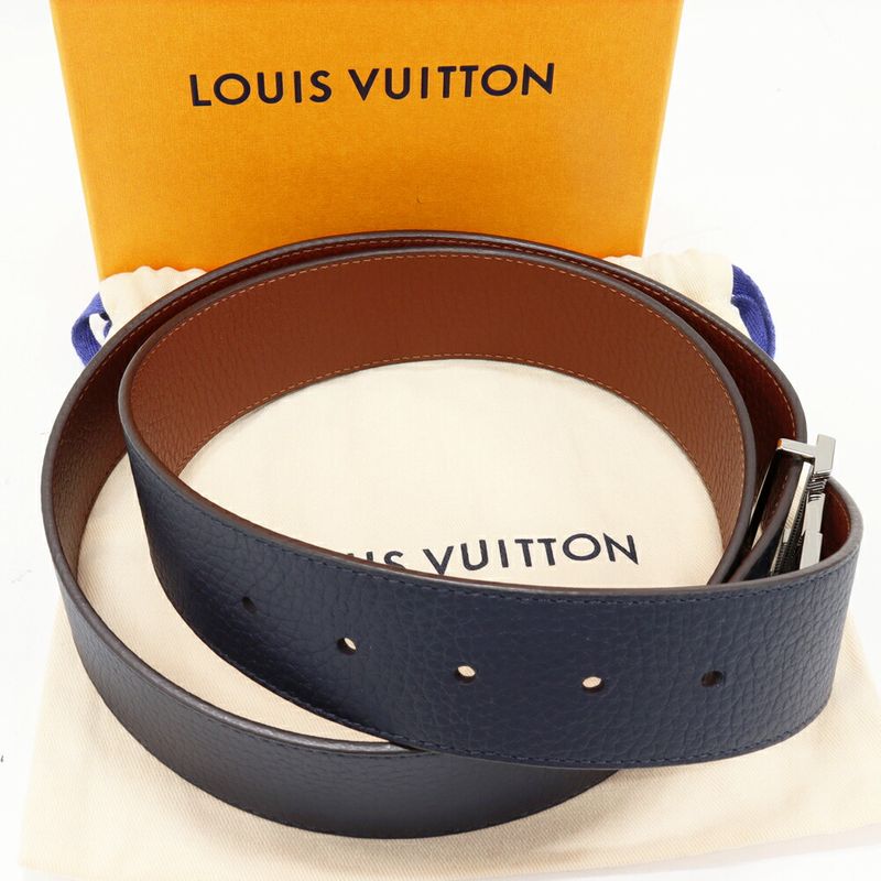 Louis Vuitton Belt Taurillon Leather Navy Brown Tilt Reverse