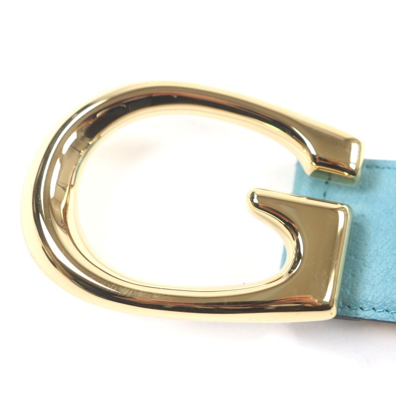 Gucci Memorable Buckle g Logo Bicolor Leather Belt Yellow Blue